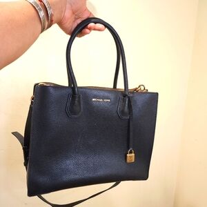 Michael Kors Navy Leather Tote with Gold Lock
